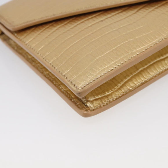 Saint Laurent Chain Shoulder Bag Leather Embossed Gold Auth 214003M