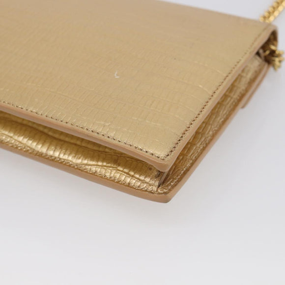 Saint Laurent Chain Shoulder Bag Leather Embossed Gold Auth 214003M