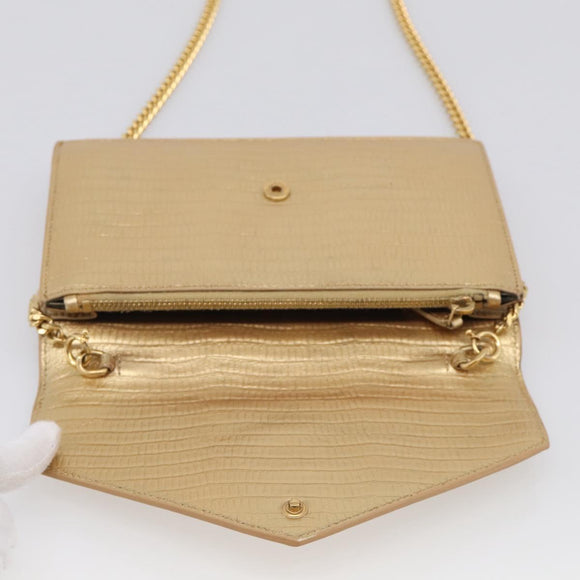 Saint Laurent Chain Shoulder Bag Leather Embossed Gold Auth 214003M