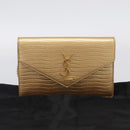 Saint Laurent Chain Shoulder Bag Leather Embossed Gold Auth 214003M-25