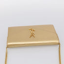 Saint Laurent Chain Shoulder Bag Leather Embossed Gold Auth 214003M-6