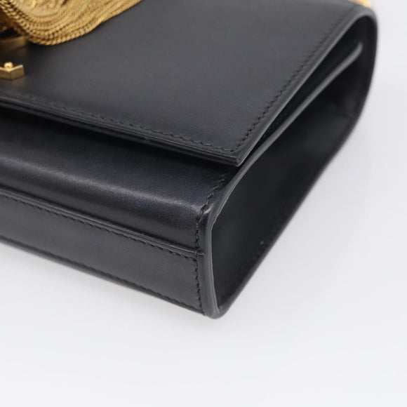 Saint Laurent Chain Kate Shoulder Bag Leather Black Gold Auth 214005M