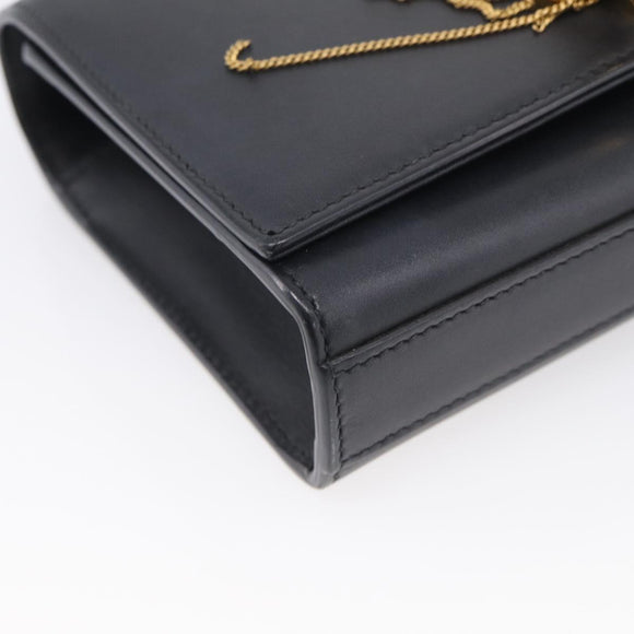 Saint Laurent Chain Kate Shoulder Bag Leather Black Gold Auth 214005M