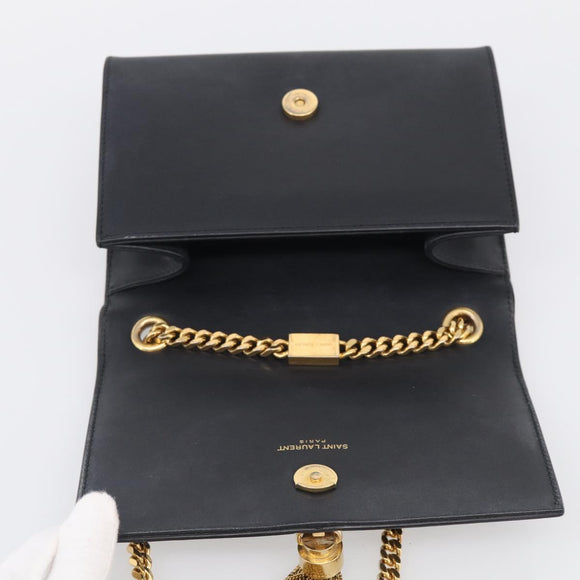 Saint Laurent Chain Kate Shoulder Bag Leather Black Gold Auth 214005M