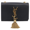 Saint Laurent Chain Kate Shoulder Bag Leather Black Gold Auth 214005M-2