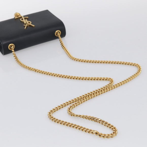 Saint Laurent Chain Kate Shoulder Bag Leather Black Gold Auth 214005M