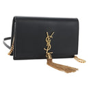 Saint Laurent Kate Chain Shoulder Bag Leather Black Gold Auth 214006M-1