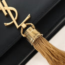 Saint Laurent Kate Chain Shoulder Bag Leather Black Gold Auth 214006M-15