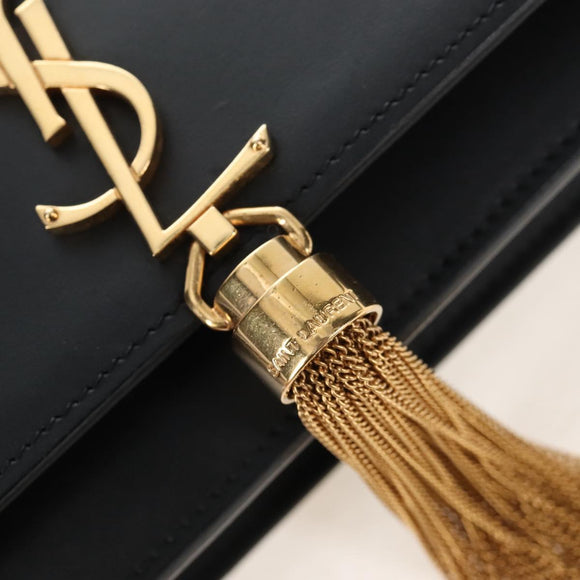 Saint Laurent Kate Chain Shoulder Bag Leather Black Gold Auth 214006M
