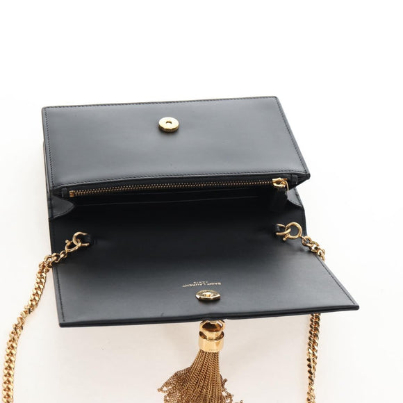 Saint Laurent Kate Chain Shoulder Bag Leather Black Gold Auth 214006M