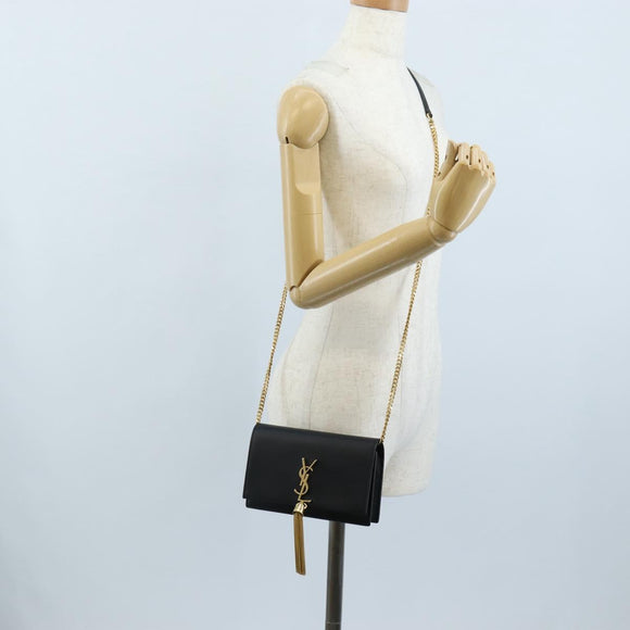 Saint Laurent Kate Chain Shoulder Bag Leather Black Gold Auth 214006M
