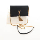 Saint Laurent Kate Chain Shoulder Bag Leather Black Gold Auth 214006M-26