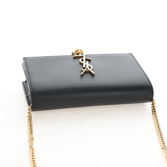 Saint Laurent Kate Chain Shoulder Bag Leather Black Gold Auth 214006M