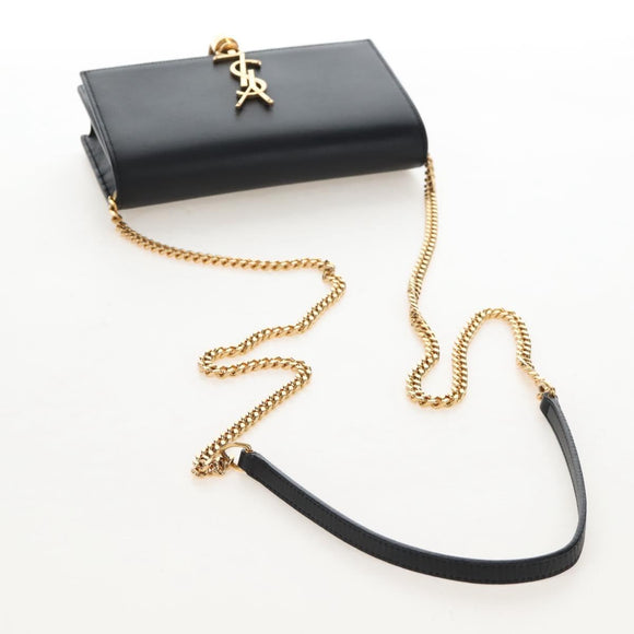 Saint Laurent Kate Chain Shoulder Bag Leather Black Gold Auth 214006M