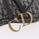 Christian Dior Trotter Canvas Saddle Shoulder Bag Navy Gold Auth 214013M-17