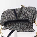 Christian Dior Trotter Canvas Saddle Shoulder Bag Navy Gold Auth 214013M-19