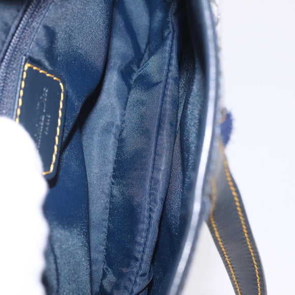 Christian Dior Trotter Canvas Saddle Shoulder Bag Navy Gold Auth 214013M