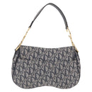 Christian Dior Trotter Canvas Saddle Shoulder Bag Navy Gold Auth 214013M-3