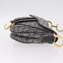 Christian Dior Trotter Canvas Saddle Shoulder Bag Navy Gold Auth 214013M-4