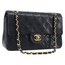 CHANEL Double Flap Chain Matelasse23 Bag Lamb Skin Black Gold CC Auth 214014SAM-1