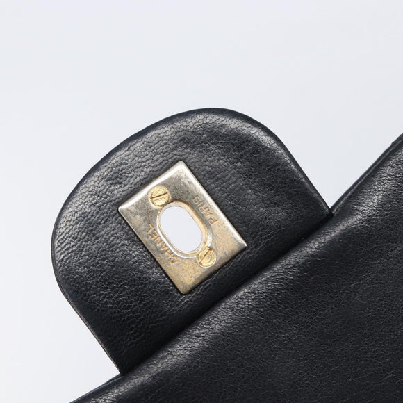 CHANEL Double Flap Chain Matelasse23 Bag Lamb Skin Black Gold CC Auth 214014SAM