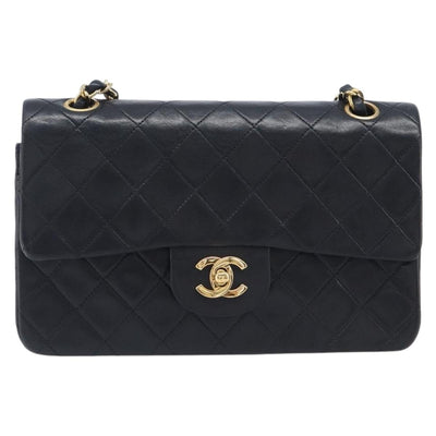 CHANEL Double Flap Chain Matelasse23 Bag Lamb Skin Black Gold CC Auth 214014SAM - 0