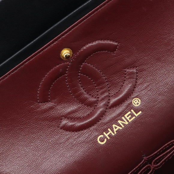 CHANEL Double Flap Chain Matelasse23 Bag Lamb Skin Black Gold CC Auth 214014SAM