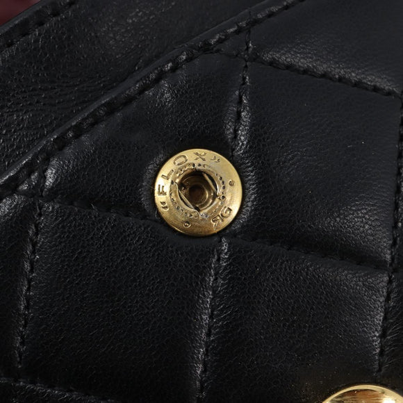 CHANEL Double Flap Chain Matelasse23 Bag Lamb Skin Black Gold CC Auth 214014SAM