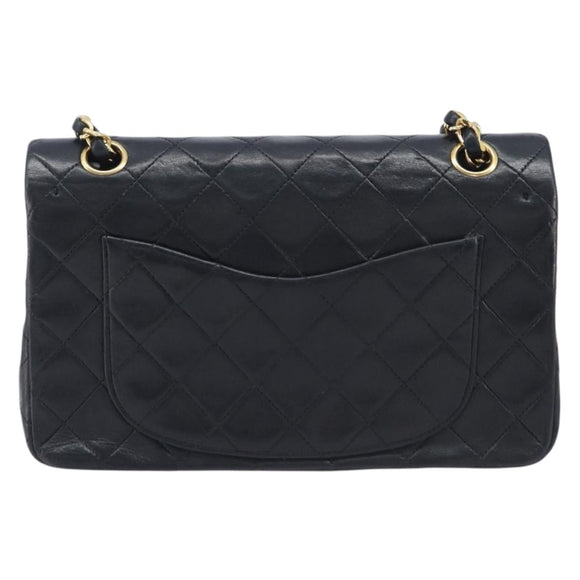 CHANEL Double Flap Chain Matelasse23 Bag Lamb Skin Black Gold CC Auth 214014SAM