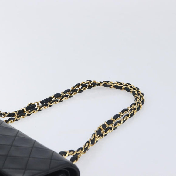CHANEL Double Flap Chain Matelasse23 Bag Lamb Skin Black Gold CC Auth 214014SAM