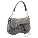 Christian Dior Trotter Canvas Saddle Shoulder Bag Navy Gold Auth 214016V-1