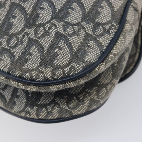 Christian Dior Trotter Canvas Saddle Shoulder Bag Navy Gold Auth 214016V