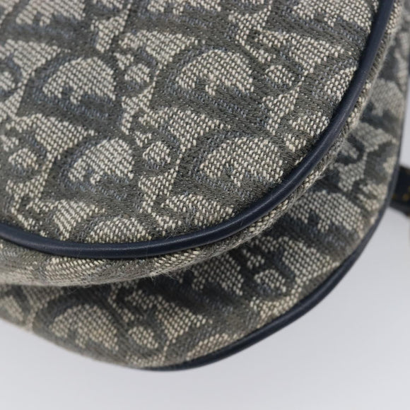 Christian Dior Trotter Canvas Saddle Shoulder Bag Navy Gold Auth 214016V
