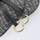 Christian Dior Trotter Canvas Saddle Shoulder Bag Navy Gold Auth 214016V-15