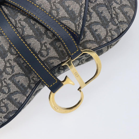 Christian Dior Trotter Canvas Saddle Shoulder Bag Navy Gold Auth 214016V