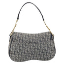 Christian Dior Trotter Canvas Saddle Shoulder Bag Navy Gold Auth 214016V-3