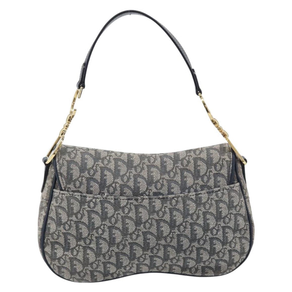 Christian Dior Trotter Canvas Saddle Shoulder Bag Navy Gold Auth 214016V