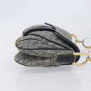 Christian Dior Trotter Canvas Saddle Shoulder Bag Navy Gold Auth 214016V-4