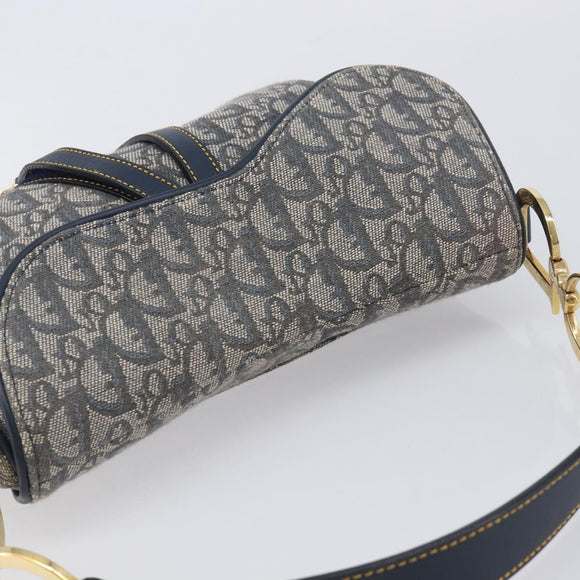 Christian Dior Trotter Canvas Saddle Shoulder Bag Navy Gold Auth 214016V
