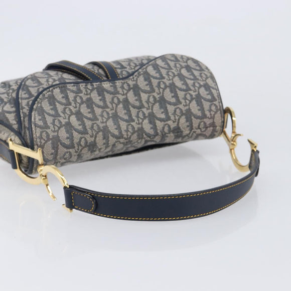 Christian Dior Trotter Canvas Saddle Shoulder Bag Navy Gold Auth 214016V