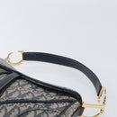 Christian Dior Trotter Canvas Saddle Shoulder Bag Navy Gold Auth 214016V-8