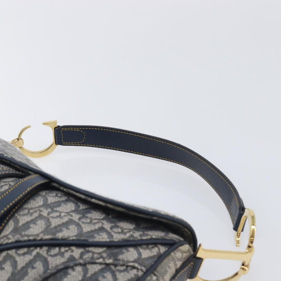 Christian Dior Trotter Canvas Saddle Shoulder Bag Navy Gold Auth 214016V