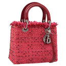 Christian Dior Lady Dior Hand Bag tweed 2way Red Silver Auth 214018V-1