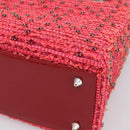 Christian Dior Lady Dior Hand Bag tweed 2way Red Silver Auth 214018V-12