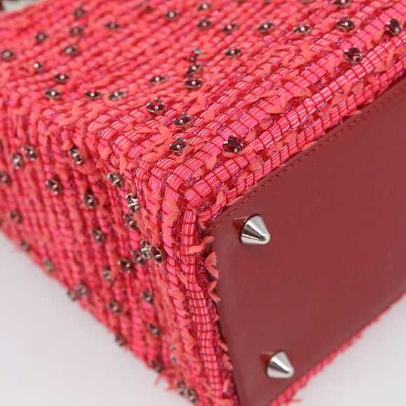 Christian Dior Lady Dior Hand Bag tweed 2way Red Silver Auth 214018V