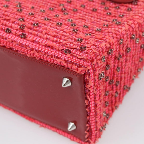 Christian Dior Lady Dior Hand Bag tweed 2way Red Silver Auth 214018V
