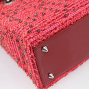 Christian Dior Lady Dior Hand Bag tweed 2way Red Silver Auth 214018V-15