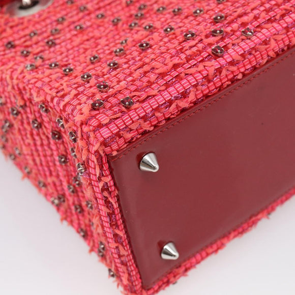 Christian Dior Lady Dior Hand Bag tweed 2way Red Silver Auth 214018V