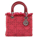 Christian Dior Lady Dior Hand Bag tweed 2way Red Silver Auth 214018V-2