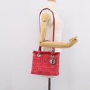 Christian Dior Lady Dior Hand Bag tweed 2way Red Silver Auth 214018V-25